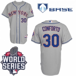 Mens Majestic New York Mets 30 Michael Conforto Authentic Grey Road Cool Base 2015 World Series MLB Jersey