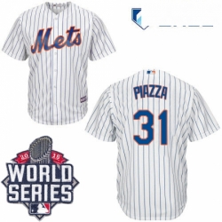 Mens Majestic New York Mets 31 Mike Piazza Authentic White Home Cool Base 2015 World Series MLB Jersey