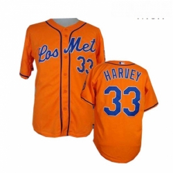 Mens Majestic New York Mets 33 Matt Harvey Replica Orange Los Mets Cool Base MLB Jersey