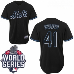 Mens Majestic New York Mets 41 Tom Seaver Authentic Black Fashion 2015 World Series MLB Jersey