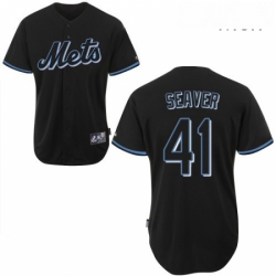 Mens Majestic New York Mets 41 Tom Seaver Authentic Black Fashion MLB Jersey