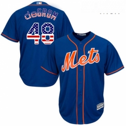 Mens Majestic New York Mets 48 Jacob DeGrom Authentic Royal Blue USA Flag Fashion MLB Jersey