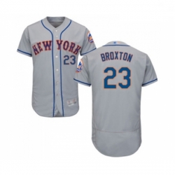 Mens New York Mets 23 Keon Broxton Grey Road Flex Base Authentic Collection Baseball Jersey