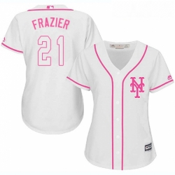 Womens Majestic New York Mets 21 Todd Frazier Authentic White Fashion Cool Base MLB Jersey 