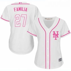 Womens Majestic New York Mets 27 Jeurys Familia Replica White Fashion Cool Base MLB Jersey