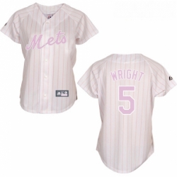 Womens Majestic New York Mets 5 David Wright Authentic WhitePink Strip MLB Jersey