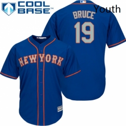 Youth Majestic New York Mets 19 Jay Bruce Replica Royal Blue Alternate Road Cool Base MLB Jersey 