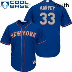 Youth Majestic New York Mets 33 Matt Harvey Authentic Royal Blue Alternate Road Cool Base MLB Jersey