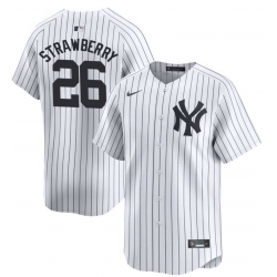 Men New York Yankee #26 Darryl Strawberry White Strips Stitched Cool Base jersey