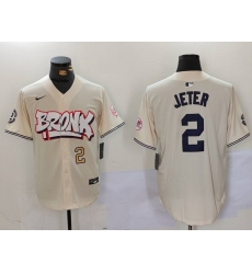 Men New York Yankees 2 Derek Jeter Cream The Bronx Graffiti V2 Vapor Limited Stitched Baseball Jersey 3