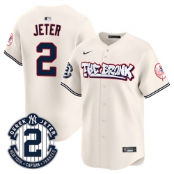 Men New York Yankees 2 Derek Jeter Cream The Bronx Graffiti V2 Vapor Limited Stitched Baseball Jersey