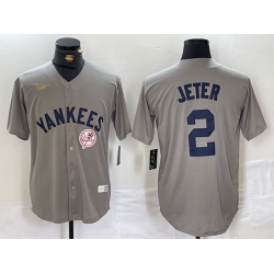 Men New York Yankees 2 Derek Jeter Grey Cool Base Stitched Baseball Jersey 3