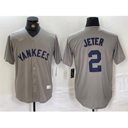 Men New York Yankees 2 Derek Jeter Grey Cool Base Stitched Baseball Jersey