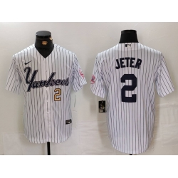 Men New York Yankees 2 Derek Jeter White Cool Base Stitched Baseball Jersey 2