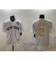 Men New York Yankees 2 Derek Jeter White Gold 2024 World Series Cool Base Stitched Baseball Jersey