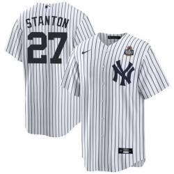 Men New York Yankees 27 Giancarlo Stanton White 2024 World Series With Name Cool Base Stitched Baseball Jersey