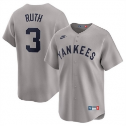 Men New York Yankees 3 Babe Ruth Gray Cooperstown Collection Limited Stitched Baseball Jersey