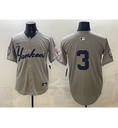 Men New York Yankees  3 Babe Ruth Grey With Patch Limited Stitched Baseball Jersey