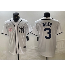 Men New York Yankees 3 Babe Ruth White Cool Base Stitched Baseball Jersey 5