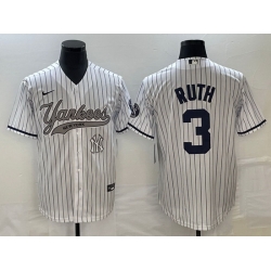 Men New York Yankees 3 Babe Ruth White With Patch Cool Base Stitched Baseball Jersey