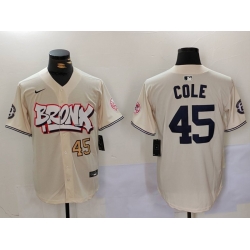 Men New York Yankees 45 Gerrit ColeCream The Bronx Graffiti V2 Vapor Limited Stitched Baseball Jersey 3