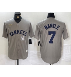 Men New York Yankees 7 Mickey Mantle Grey Cool Base Stitched Baseball Jersey 1