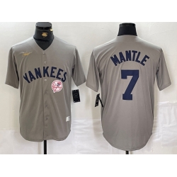 Men New York Yankees 7 Mickey Mantle Grey Cool Base Stitched Baseball Jersey 3