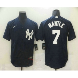 Men New York Yankees 7 Mickey Mantle Navy Blue Stitched MLB Nike Cool Base Jersey