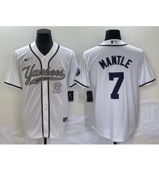 Men New York Yankees 7 Mickey Mantle White With Patch Cool Base Stitched Baseball Jersey