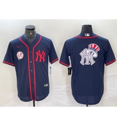 Men New York Yankees Big LOGO Navy Cool Base Stitched Baseball Jersey 4