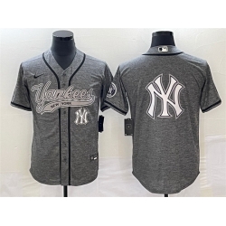 Men New York Yankees Gray Team Big Logo Cool Base Stitched Baseball Jersey