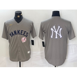 Men New York Yankees Grey Team Big Logo Cool Base Stitched Baseball Jersey 0010