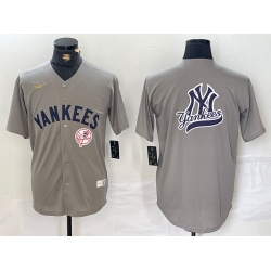 Men New York Yankees Grey Team Big Logo Cool Base Stitched Baseball Jersey 009