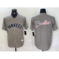 Men New York Yankees Grey Team Big Logo Cool Base Stitched Baseball Jersey 6
