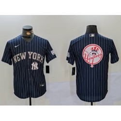 Men New York Yankees Navy Team Big Logo Cool Base Stitched Baseball Jersey 009