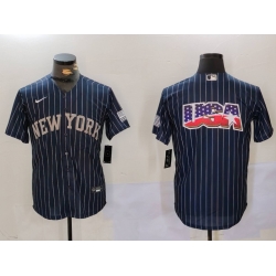 Men New York Yankees Navy Team Big Logo Cool Base Stitched Baseball Jersey 19