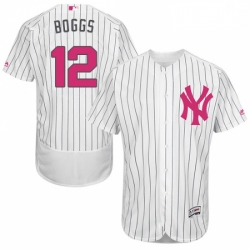 Mens Majestic New York Yankees 12 Wade Boggs Authentic White 2016 Mothers Day Fashion Flex Base MLB Jersey 