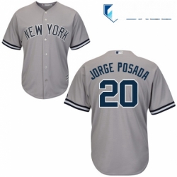 Mens Majestic New York Yankees 20 Jorge Posada Replica Grey Road MLB Jersey