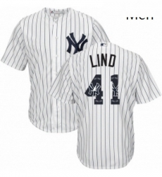 Mens Majestic New York Yankees 41 Adam Lind Authentic White Team Logo Fashion MLB Jersey 
