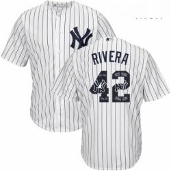 Mens Majestic New York Yankees 42 Mariano Rivera Authentic White Team Logo Fashion MLB Jersey