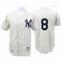 Mens Mitchell and Ness New York Yankees 8 Yogi Berra Authentic White Throwback MLB Jersey