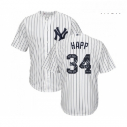 Mens New York Yankees 34 JA Happ Authentic White Team Logo Fashion Baseball Jersey 