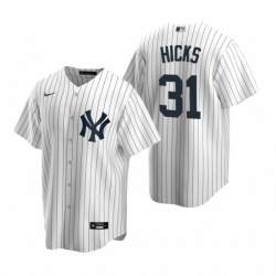 Mens Nike New York Yankees 31 Aaron Hicks White Home Stitched Baseball Jerse