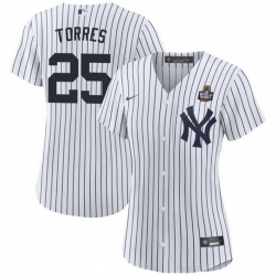 Women New York Yankees 25 Gleyber Torres White 2024 World Series Cool Base Stitched Baseball Jersey