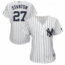 Womens Majestic New York Yankees 27 Giancarlo Stanton Replica White Home MLB Jersey 