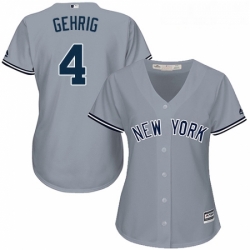 Womens Majestic New York Yankees 4 Lou Gehrig Authentic Grey Road MLB Jersey