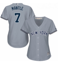 Womens Majestic New York Yankees 7 Mickey Mantle Replica Grey Road MLB Jersey