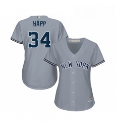 Womens New York Yankees 34 JA Happ Authentic Grey Road Baseball Jersey 