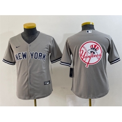Youth New York Yankees Gray Team Big Logo Cool Base Stitched Baseball Jersey 5