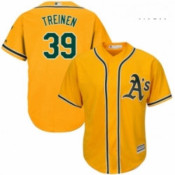 Mens Majestic Oakland Athletics 39 Blake Treinen Replica Gold Alternate 2 Cool Base MLB Jersey 